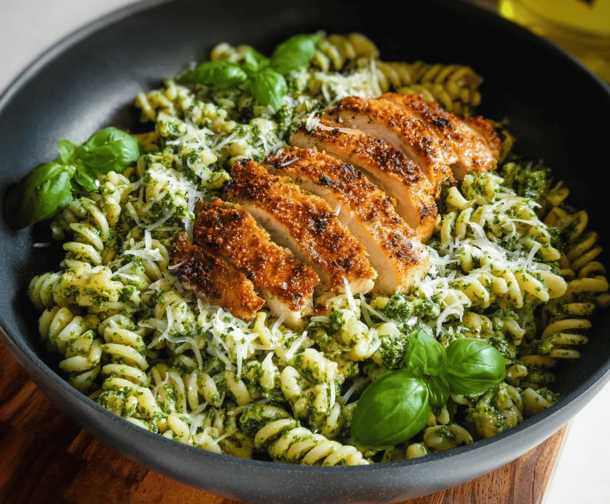 Creamy Pesto Pasta with Parmesan Chicken