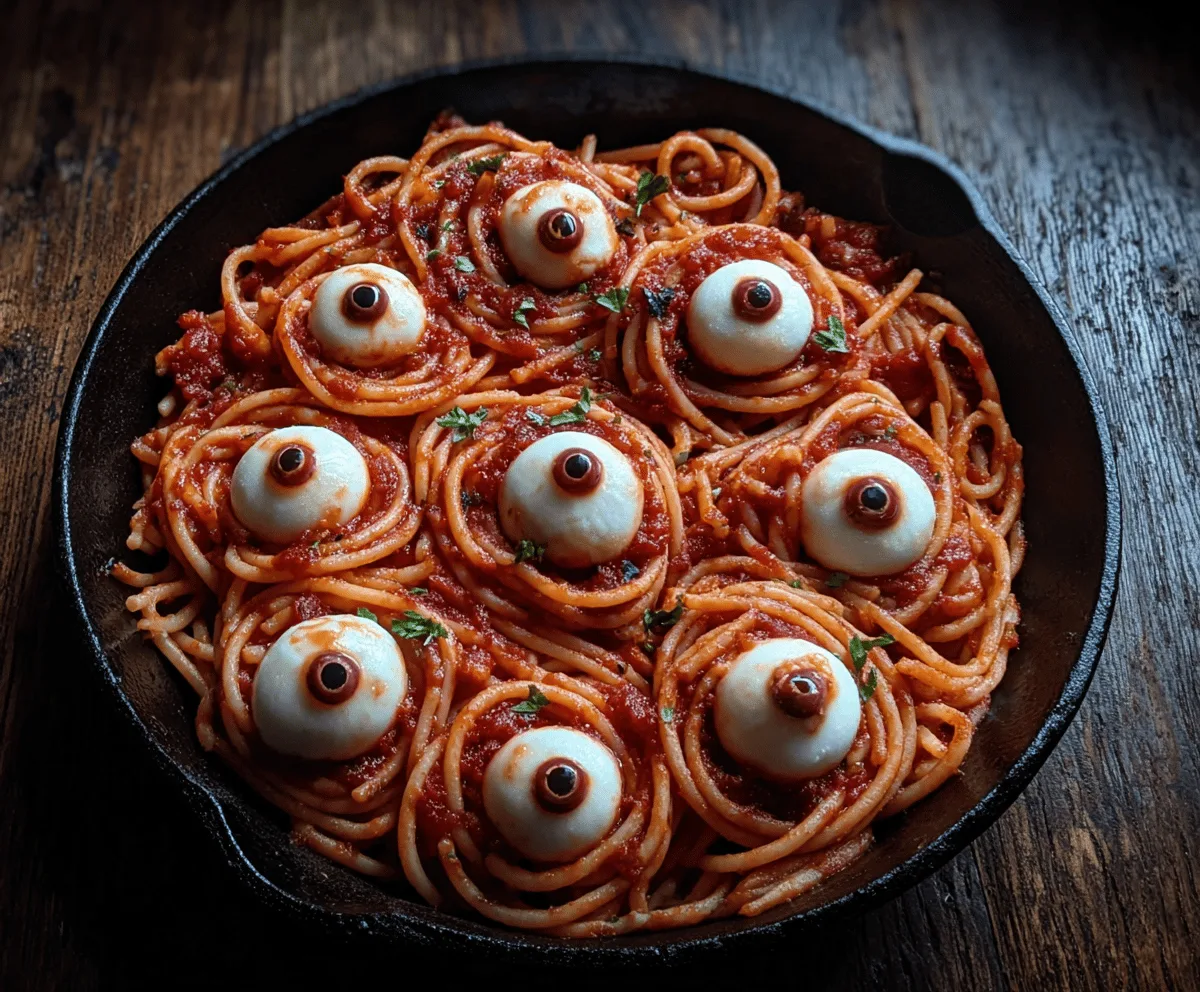 Spooky Bloody Spaghetti with Mozzarella Eyeballs