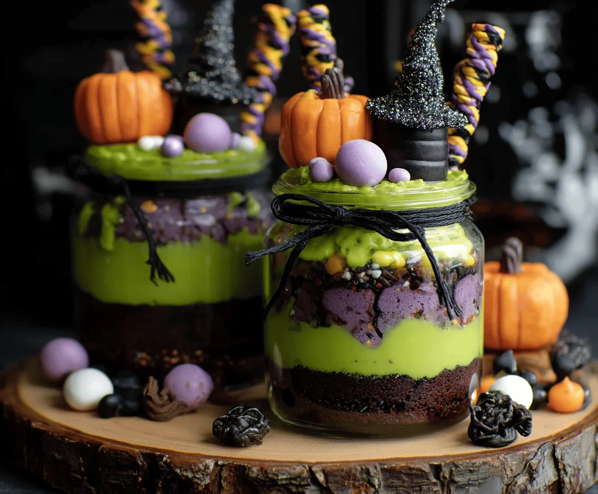 Easy Witches' Brew Halloween Cake Jars