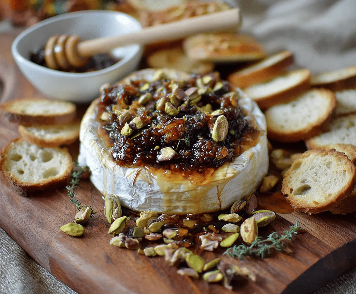 Easy Baked Brie with Fig Jam & Pistachios