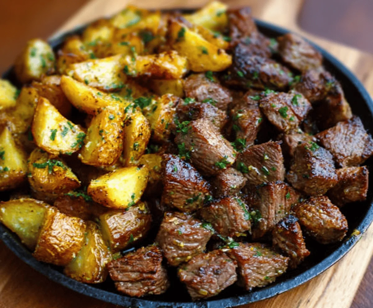 Garlic Butter Steak Bites & Crispy Potatoes