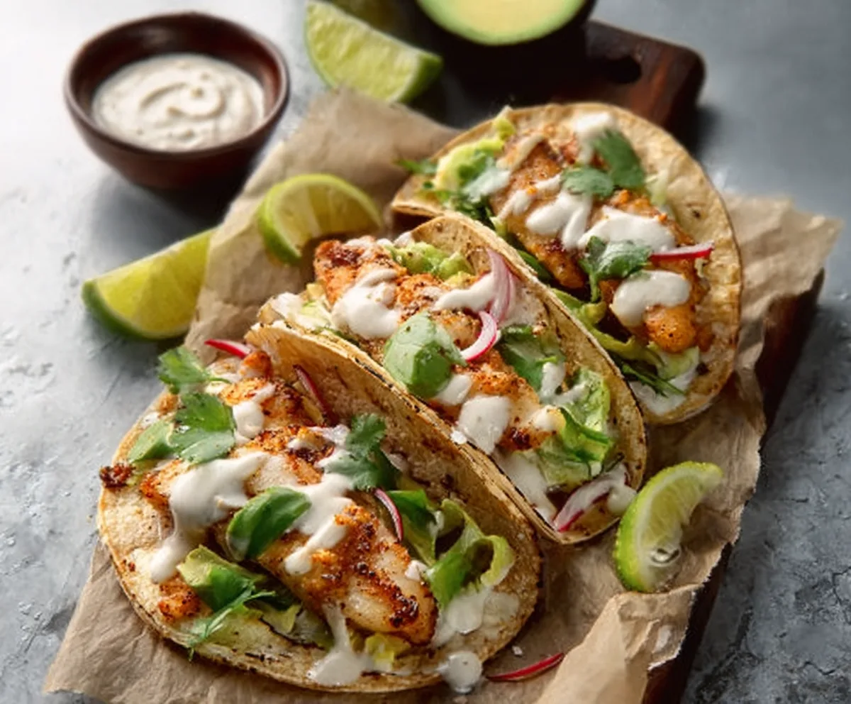 Quick Mexican Fish Tacos with Lime Crema