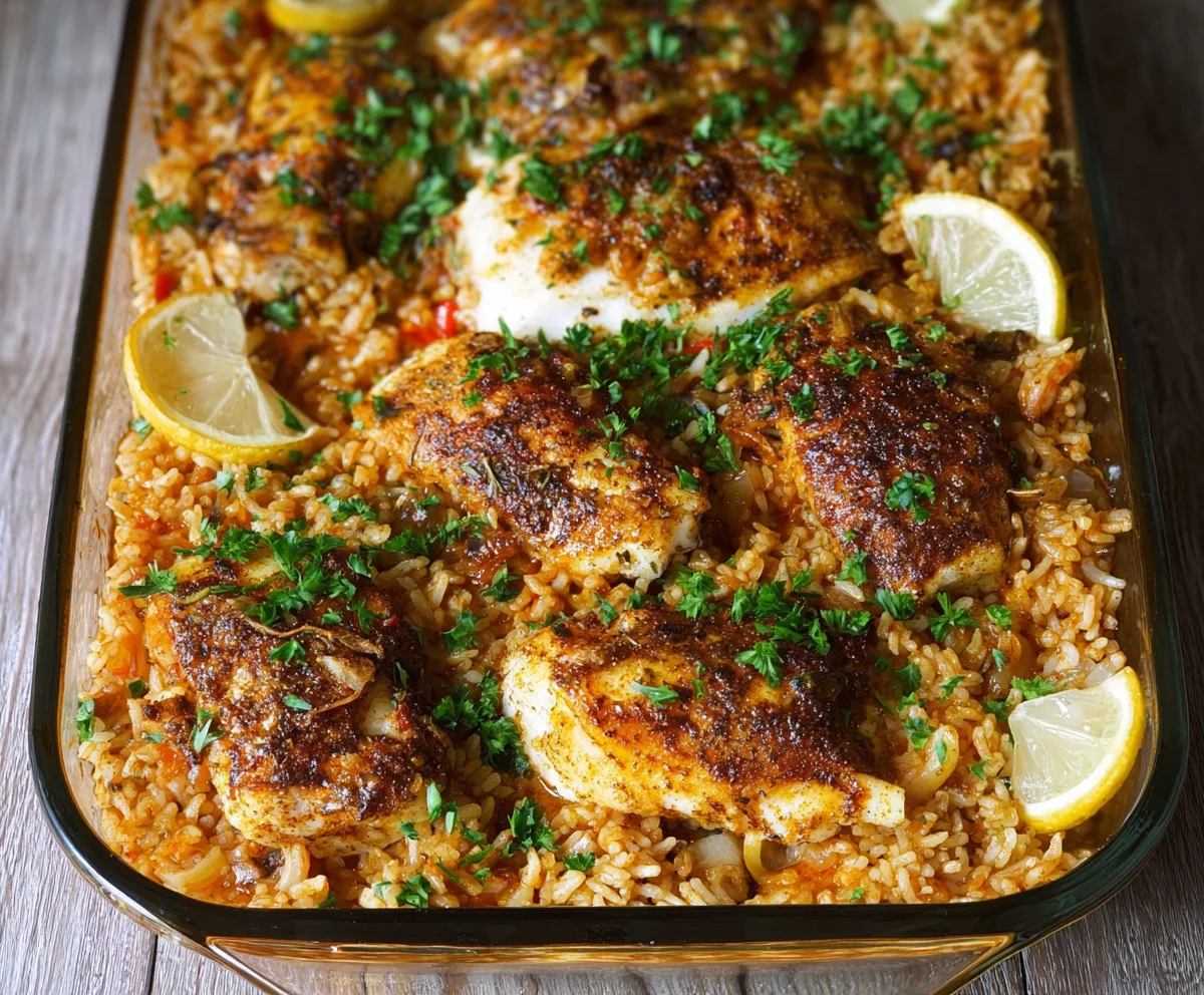 Easy Cajun Fish & Rice Bake