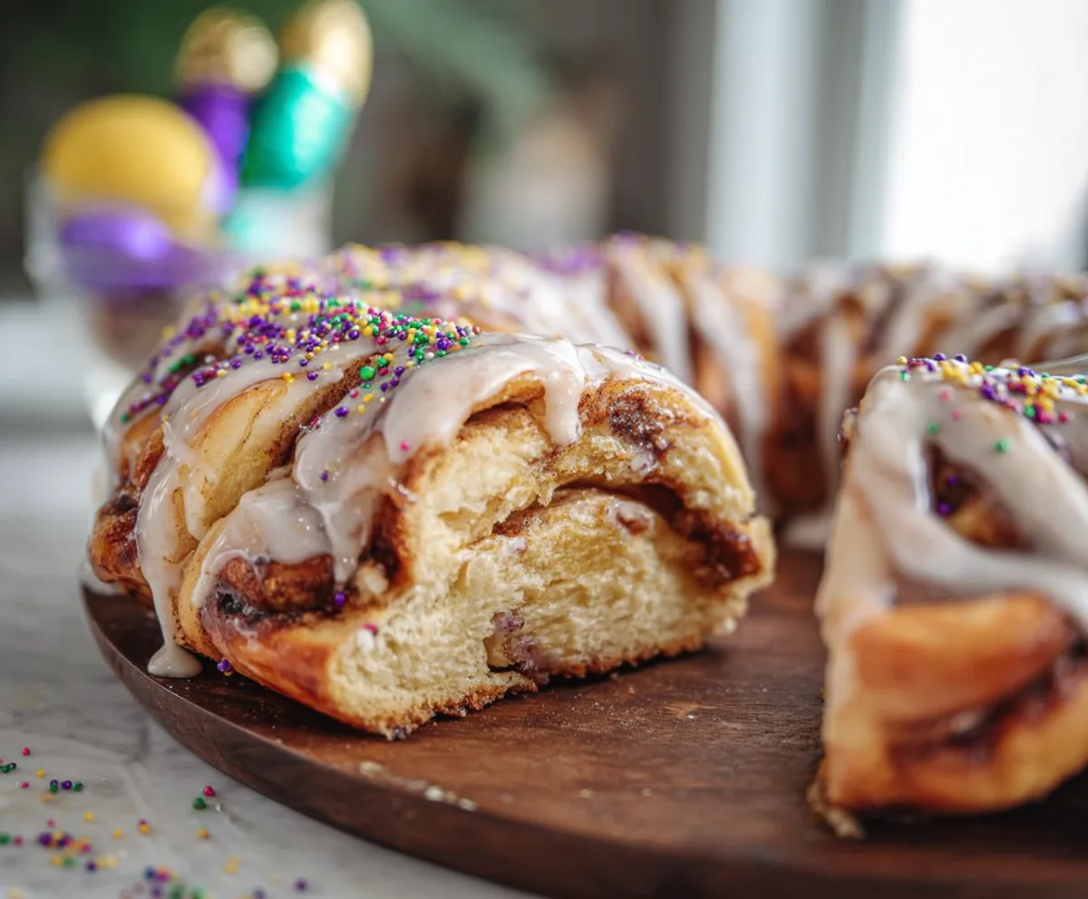 Easy King Cake Cinnamon Roll Ring