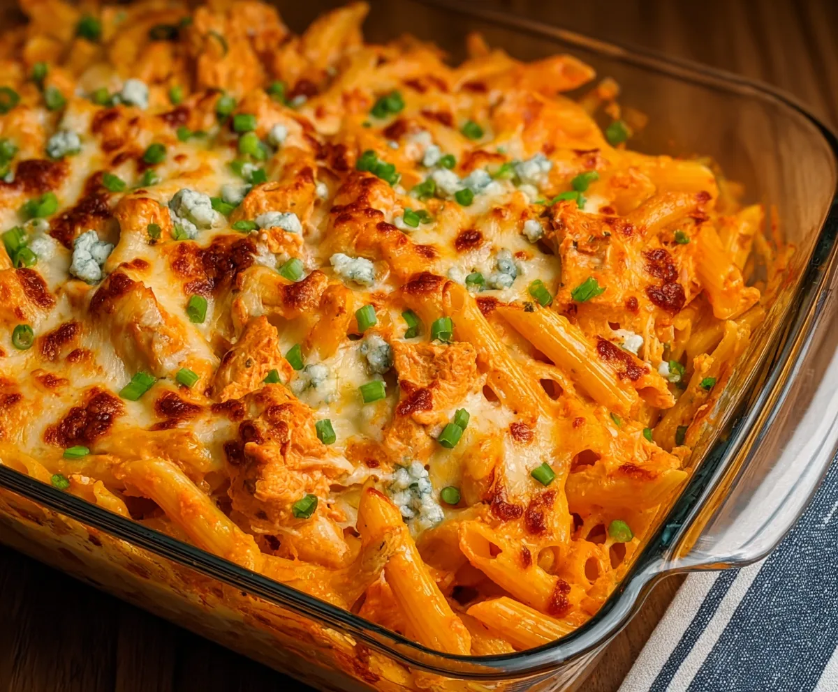 Spicy Buffalo Chicken Pasta Bake
