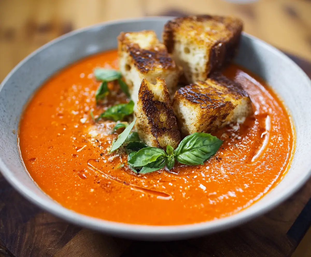 Creamy Tomato Basil Soup with Grilled Cheese