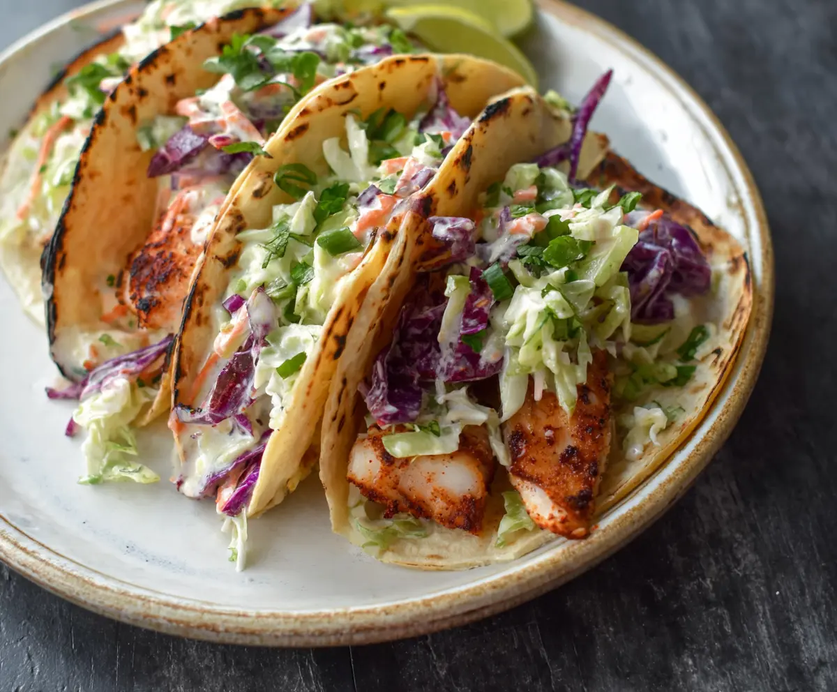 Easy Fish Tacos with Creamy Slaw