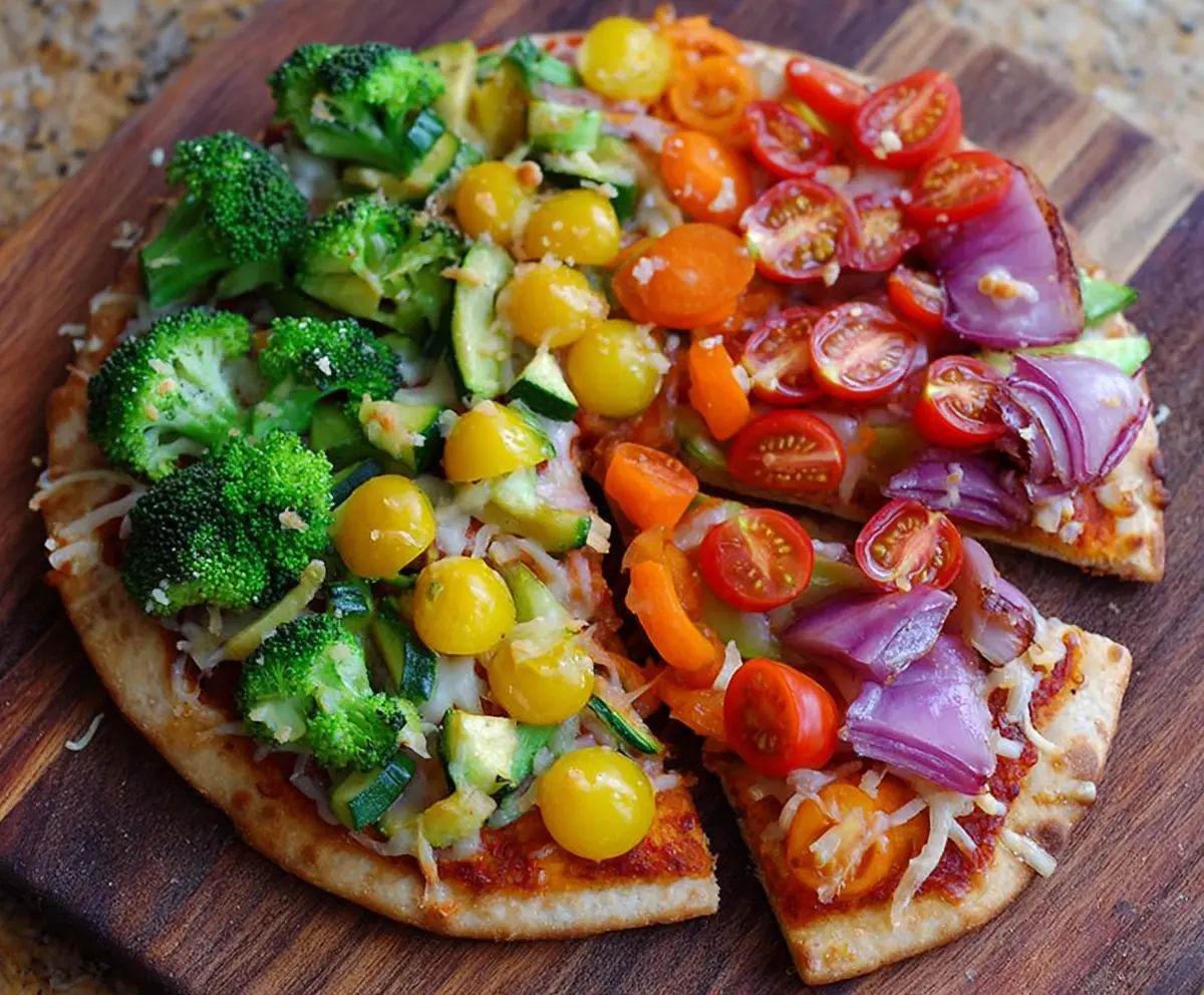 Easy Rainbow Veggie Flatbread