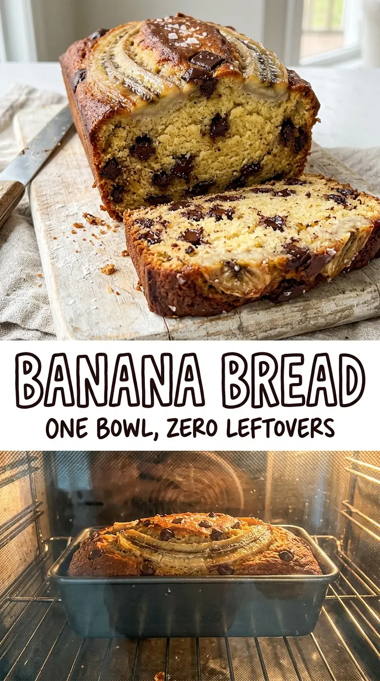 Classic Banana Bread, moist chocolate-flecked crumb