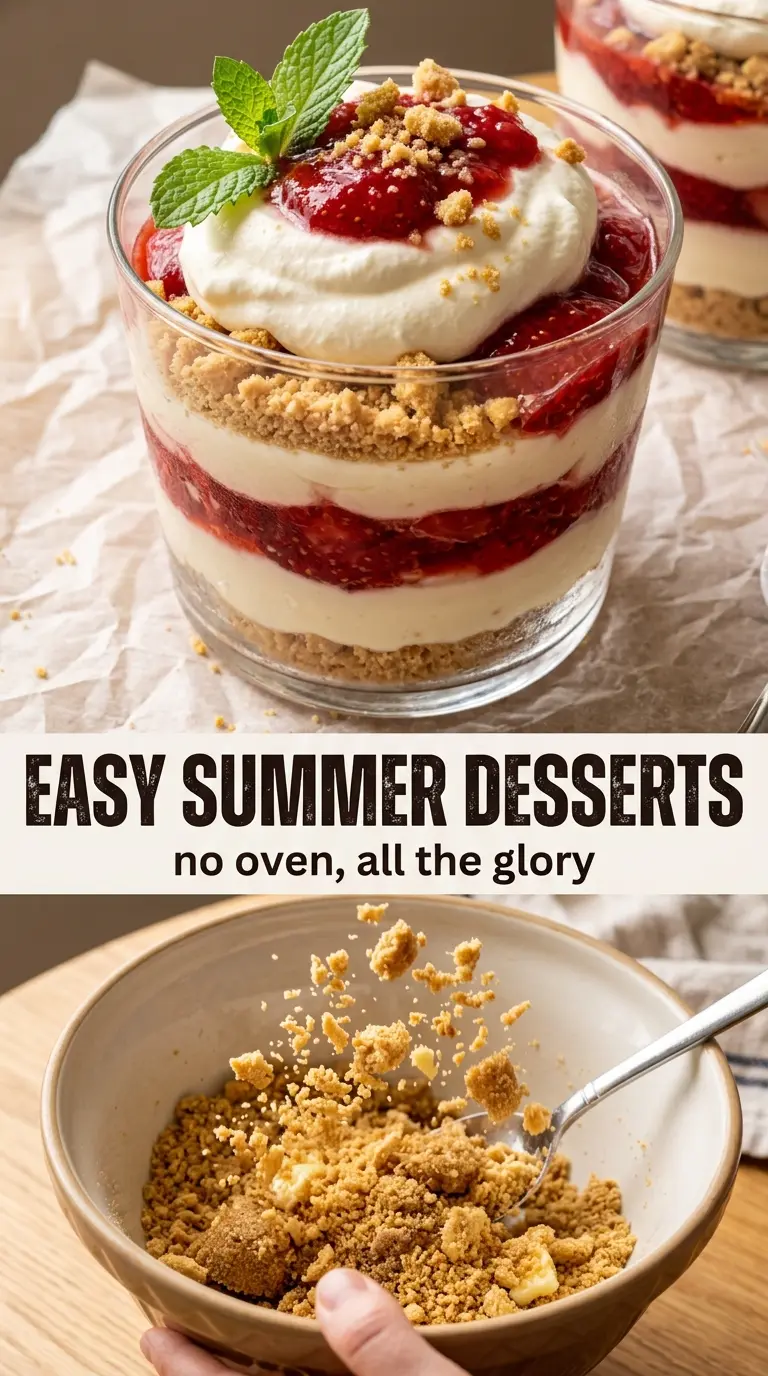Easy No-Bake Strawberry Icebox Dessert layered creamy strawberry, crumbly, chilled