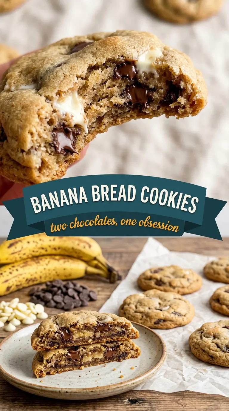Banana Bread Chocolate Chip Cookies thick crinkled bakery-style