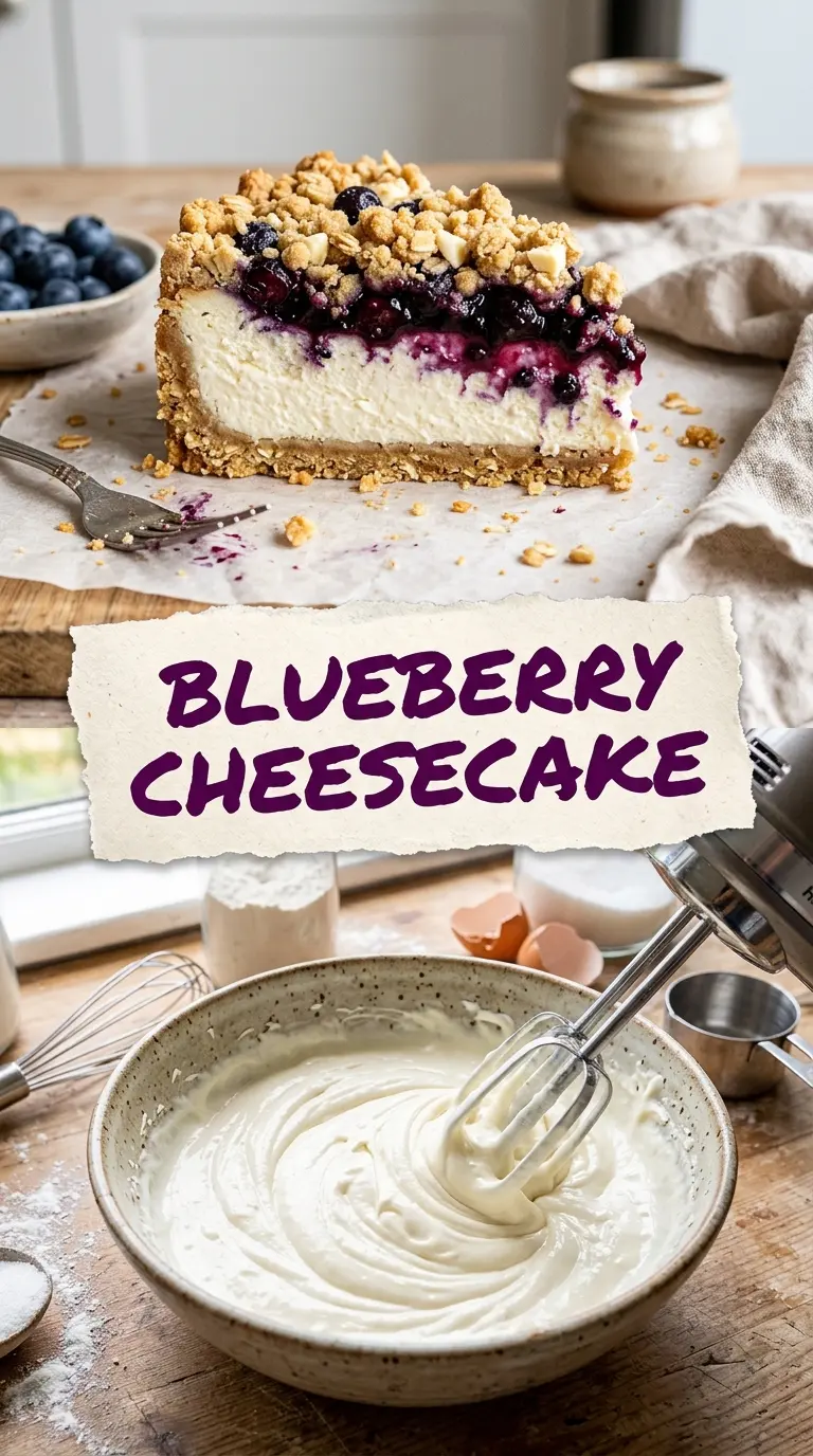 Blueberry Crumble Cheesecake creamy glossy crumbly