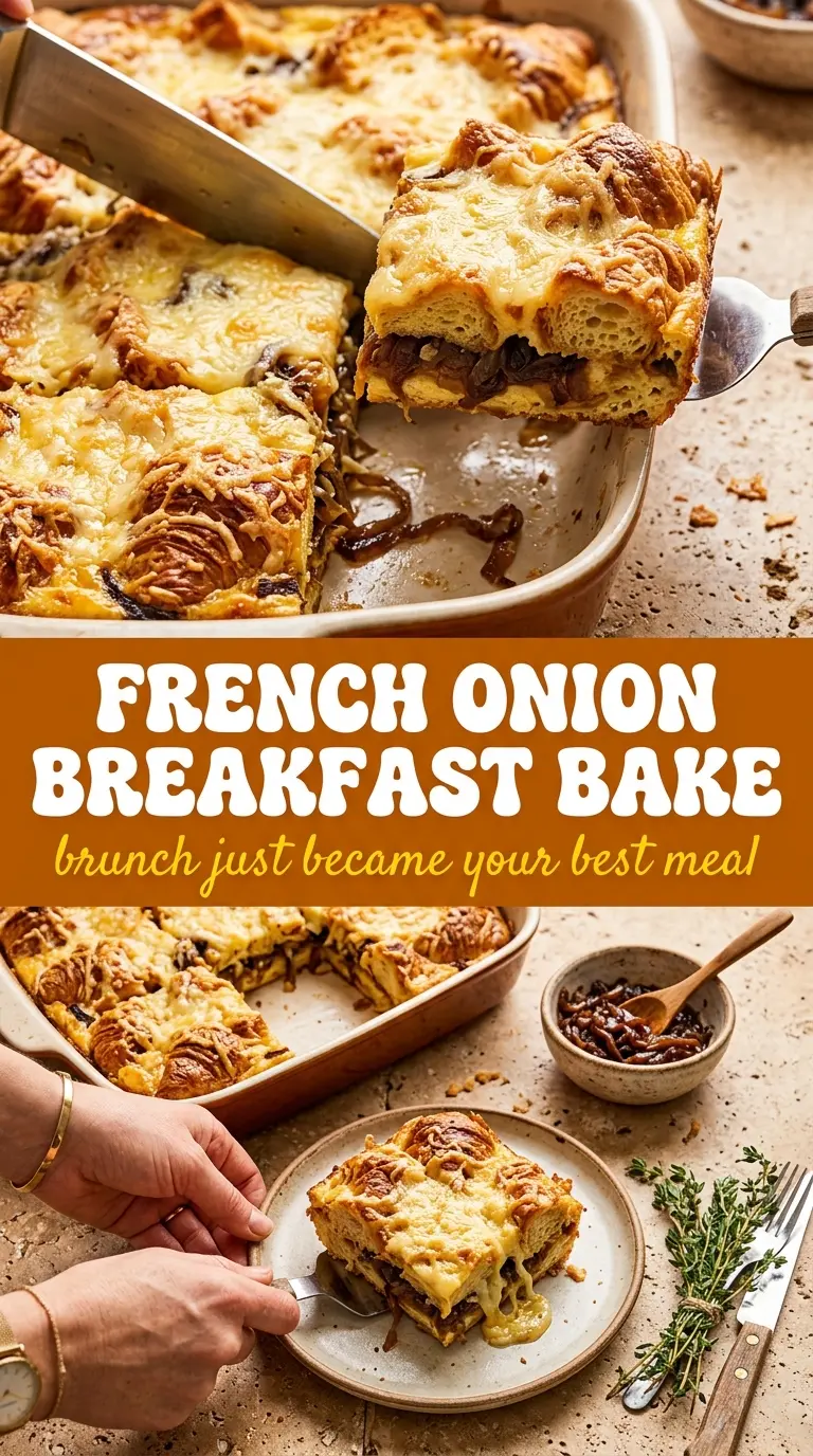 French Onion Breakfast Casserole golden cheesy, savory