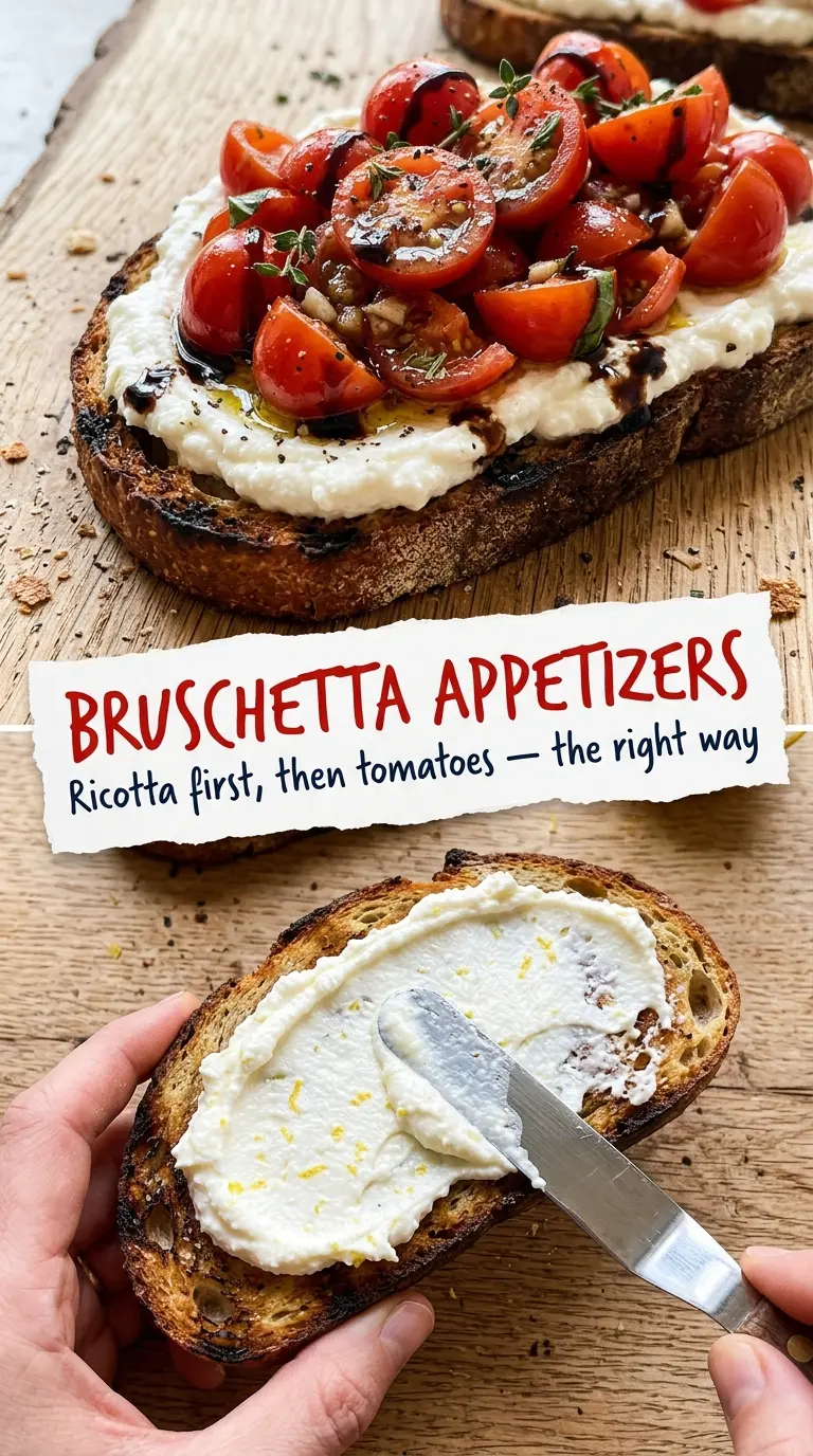 Bruschetta Appetizers whipped ricotta tomato basil