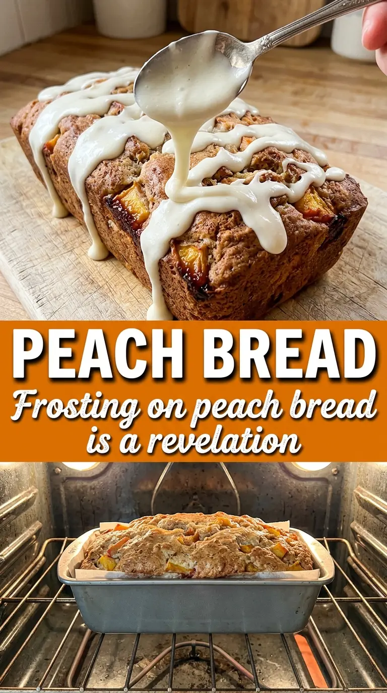 Peach Bread with Cream Cheese Frosting, moist crumb, bakery-style