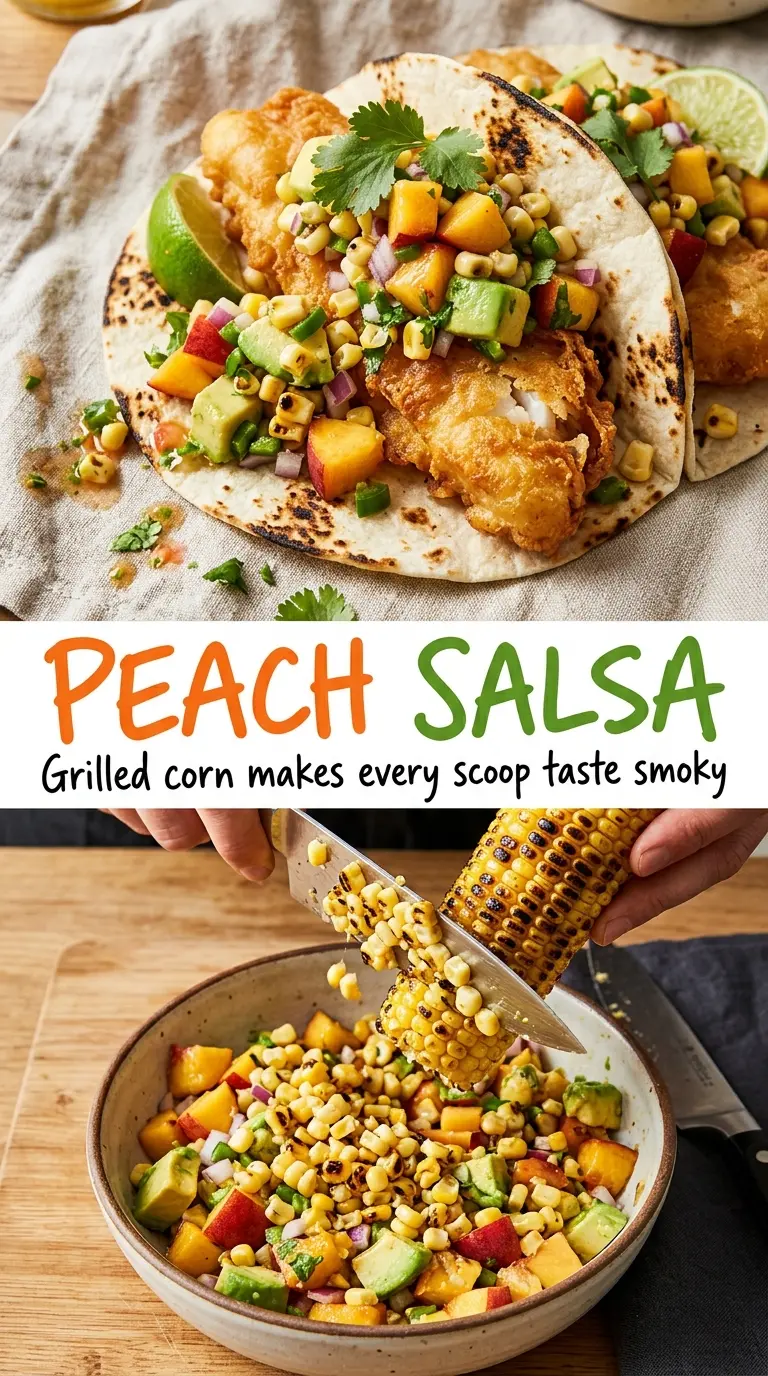 Peach Salsa with Grilled Corn and Avocado smoky sweet creamy