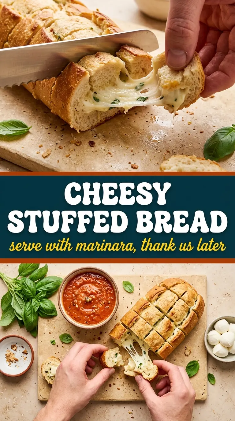 Mozzarella Stuffed Bread gooey soft golden
