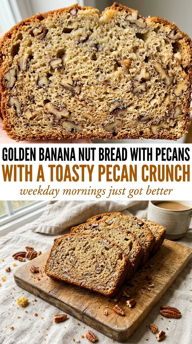 Banana nut bread with pecans moist crunchy golden