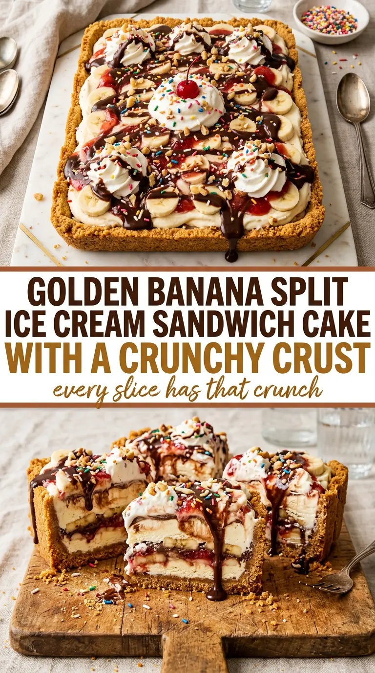 Banana Split Ice Cream Sandwich Cake creamy layered colorful