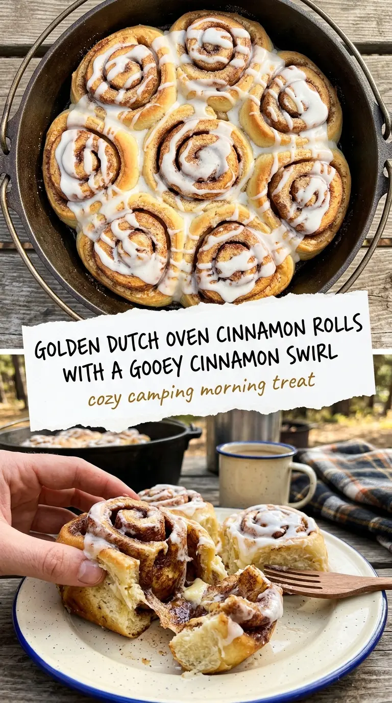 Dutch Oven Cinnamon Rolls gooey golden swirled