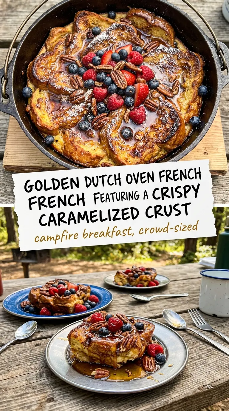 Dutch oven French toast caramelized custardy camp breakfast