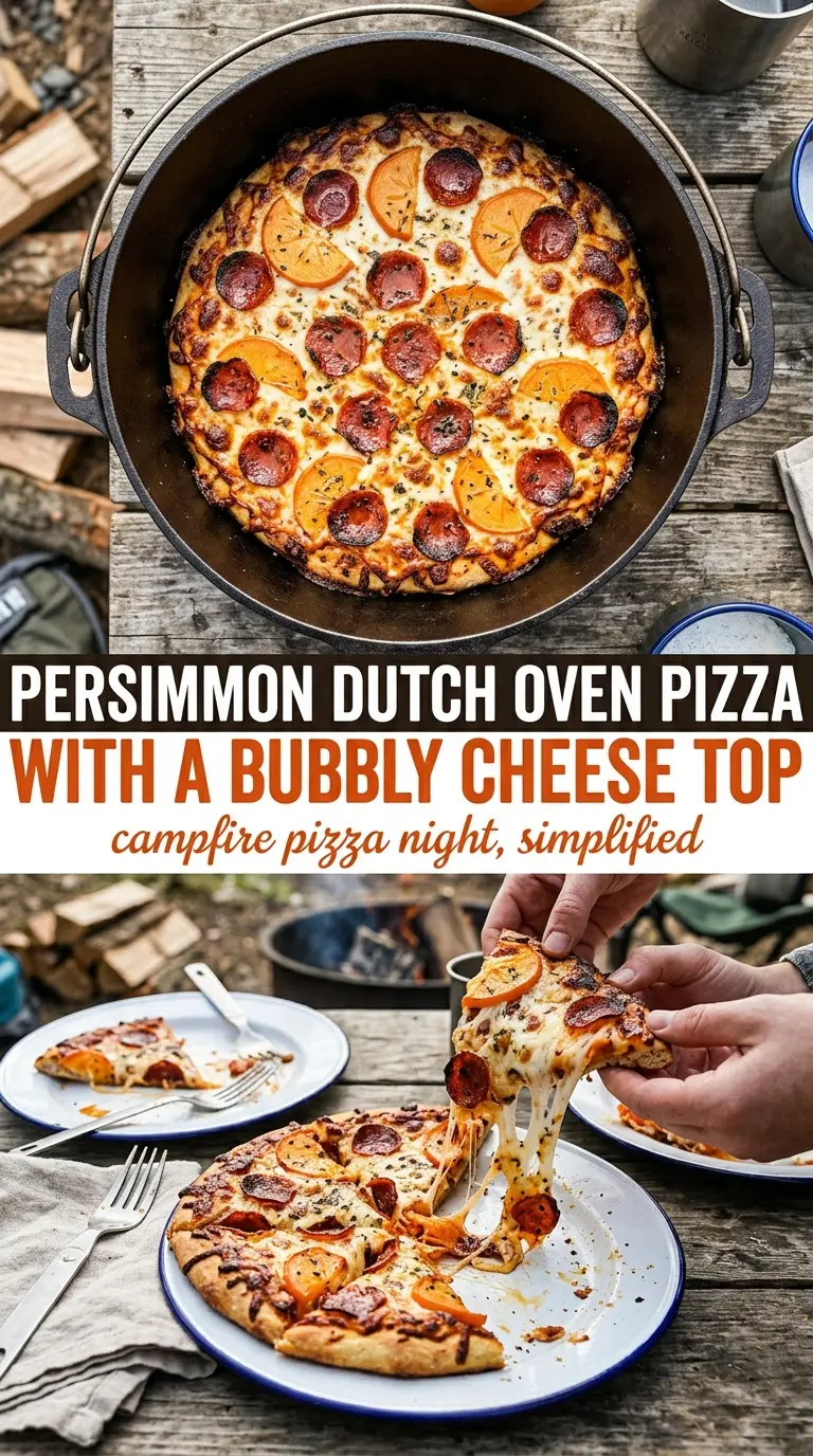 Dutch oven pizza smoky cheesy campfire
