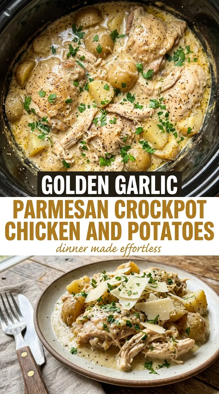 Garlic Parmesan Crockpot Chicken and Potatoes creamy slow cooker