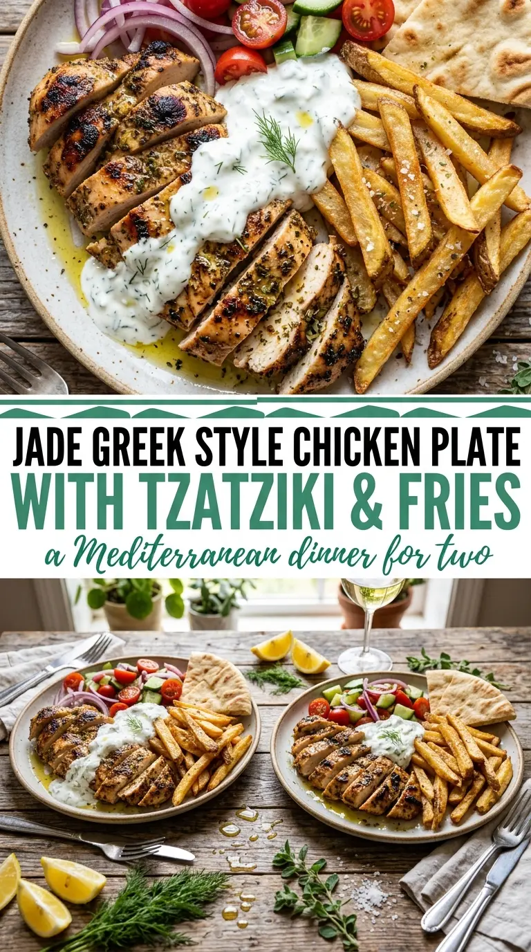 Greek Style Chicken Plate with Tzatziki and Fries juicy tzatziki crispy