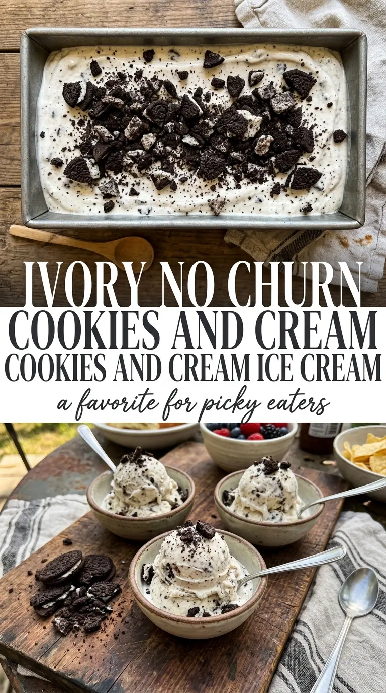 No Churn Cookies and Cream Ice Cream, creamy cookie chunks