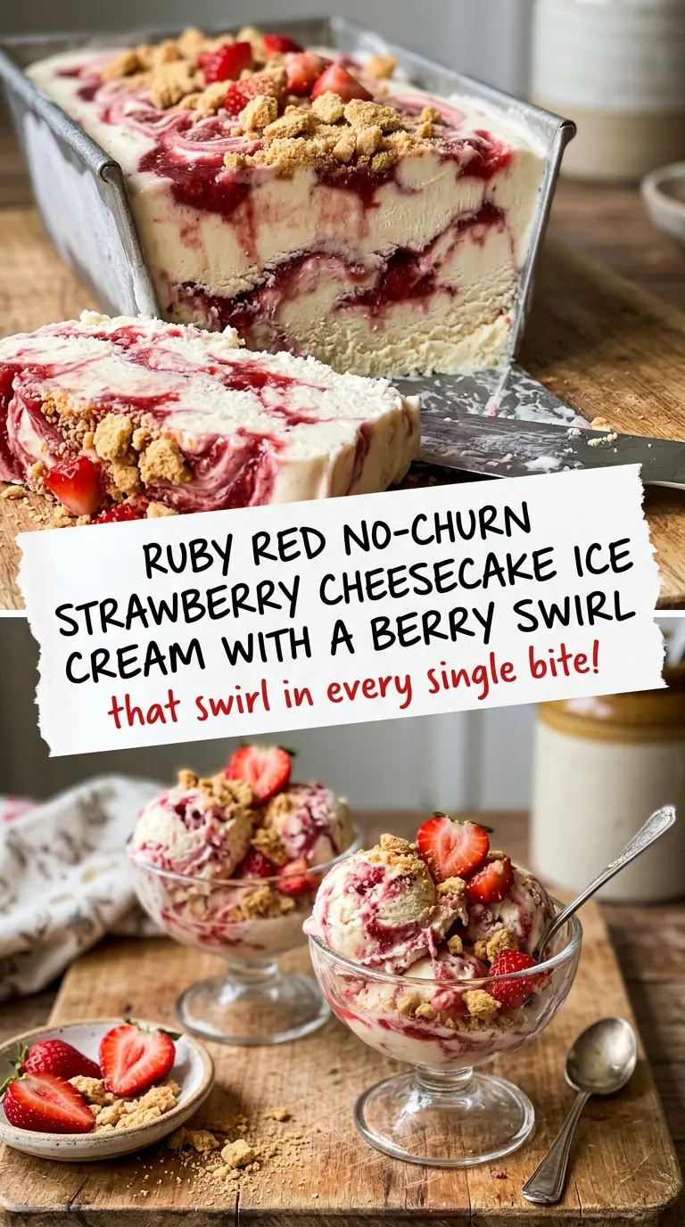 No Churn Strawberry Cheesecake Ice Cream creamy swirled frozen dessert