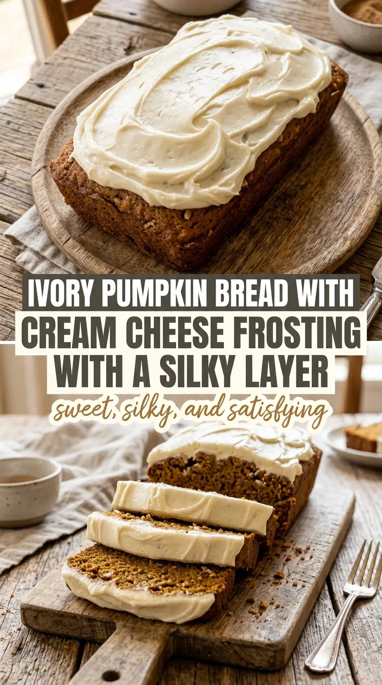 Pumpkin bread with cream cheese frosting, soft spiced loaf