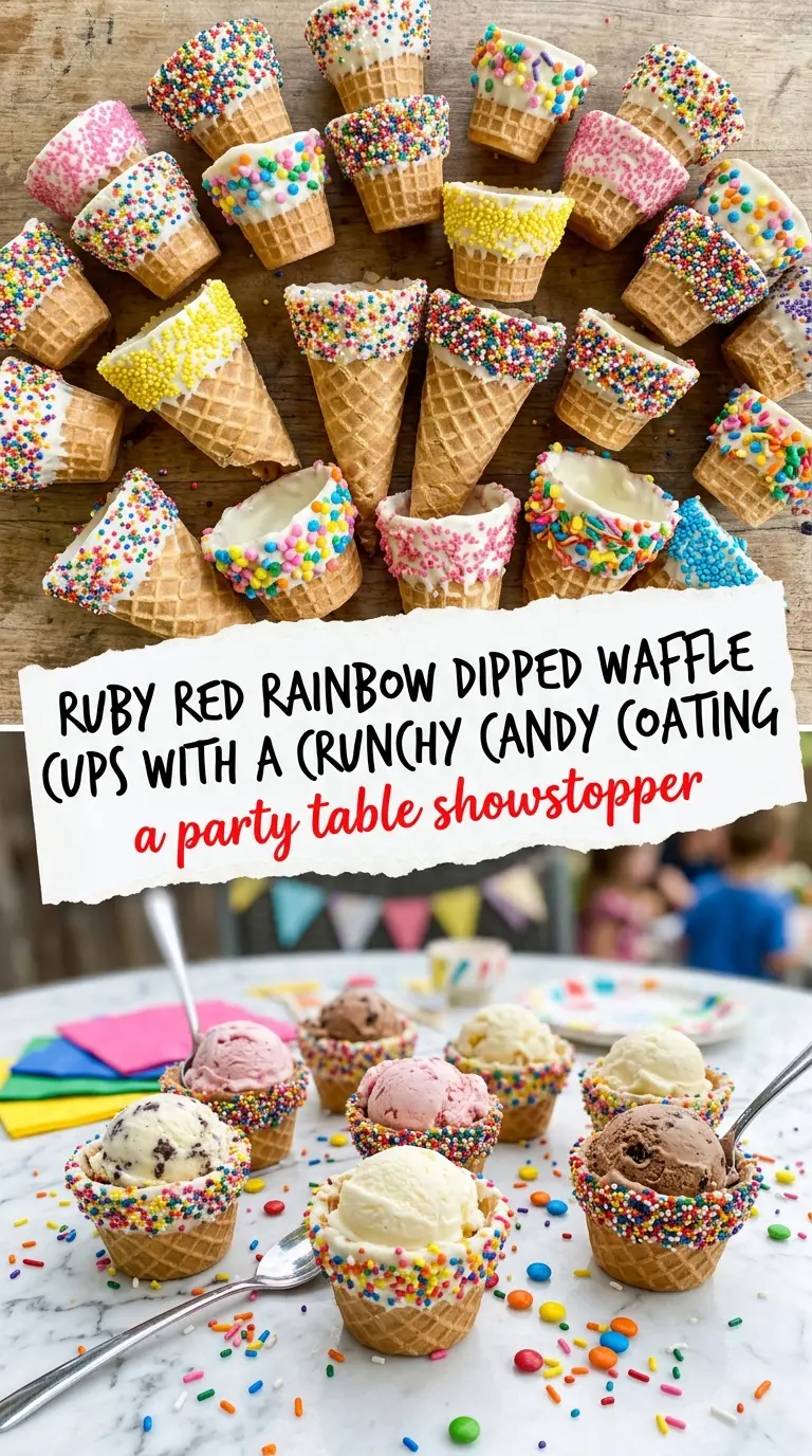 Rainbow Dipped Waffle Cups bright, playful, sprinkle-coated