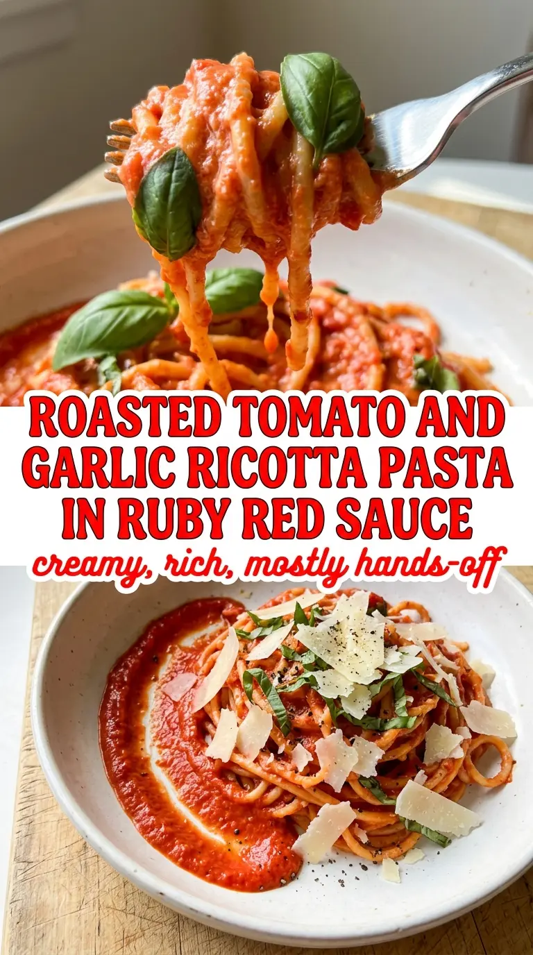 Roasted Tomato and Garlic Ricotta Pasta creamy jammy basil