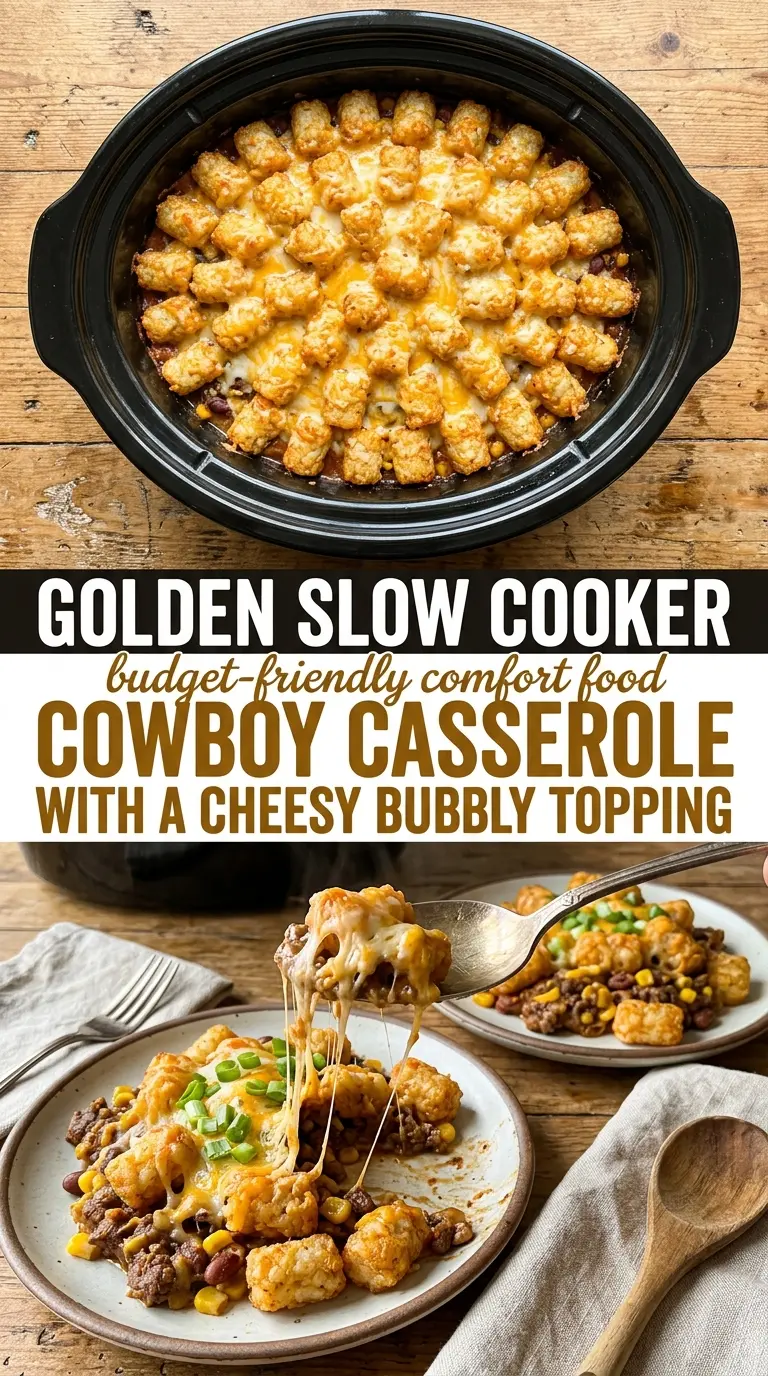 Slow Cooker Cowboy Casserole cheesy hearty layered