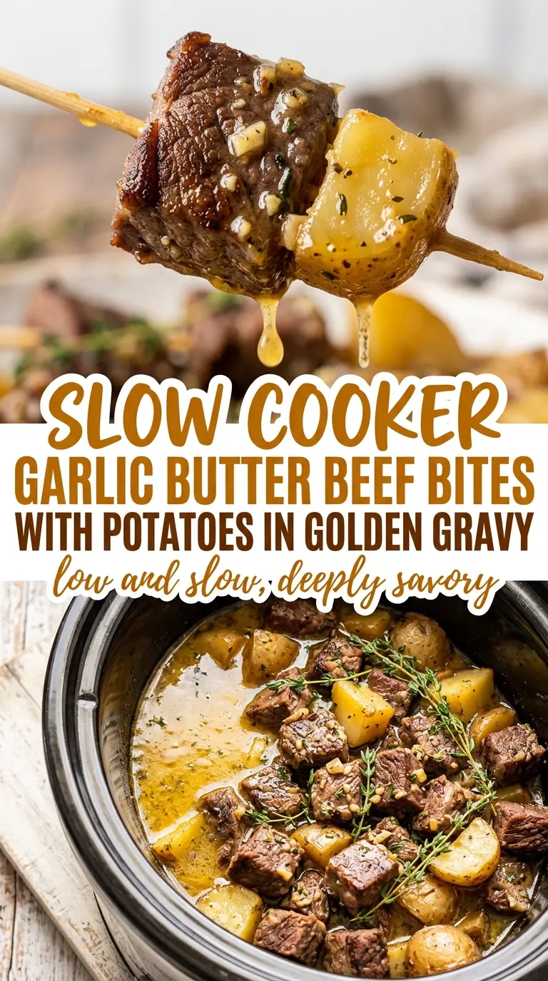Slow Cooker Garlic Butter Beef Bites with Potatoes tender savory buttery