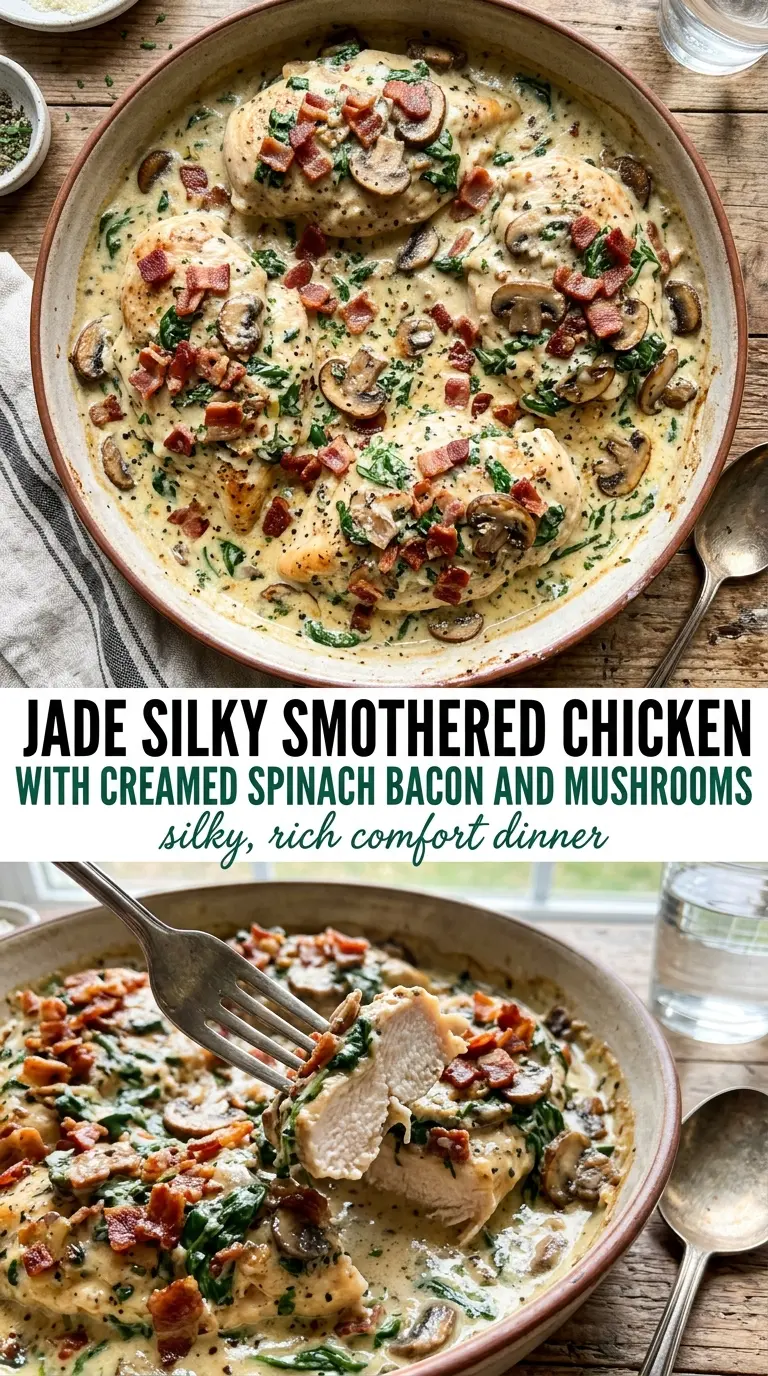 Smothered Chicken Creamed Spinach Bacon rich savory golden