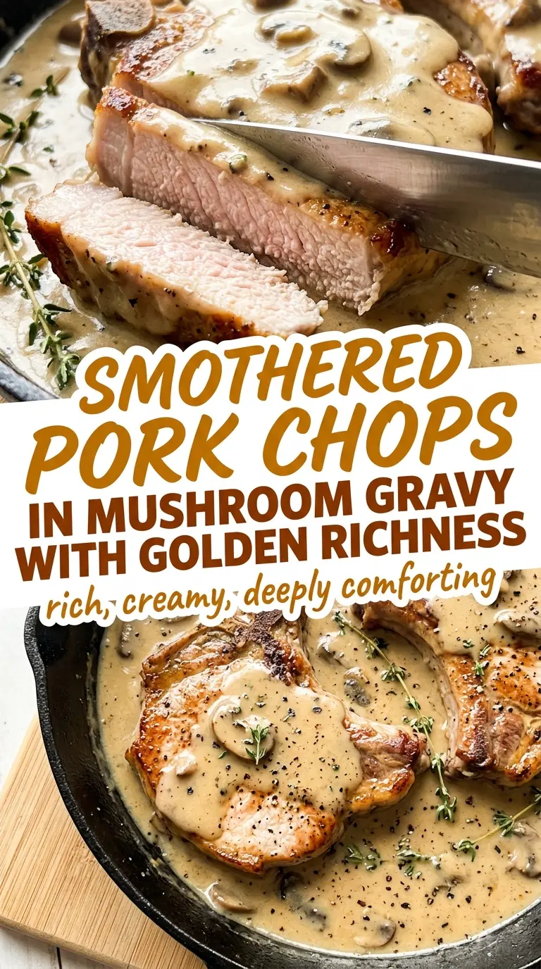 Smothered Pork Chops in Mushroom Gravy juicy seared golden crust