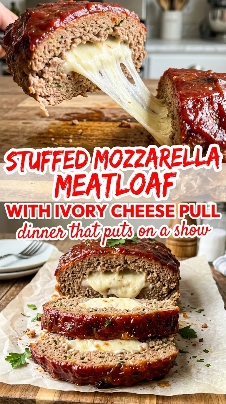 Stuffed Mozzarella Meatloaf cheesy savory baked