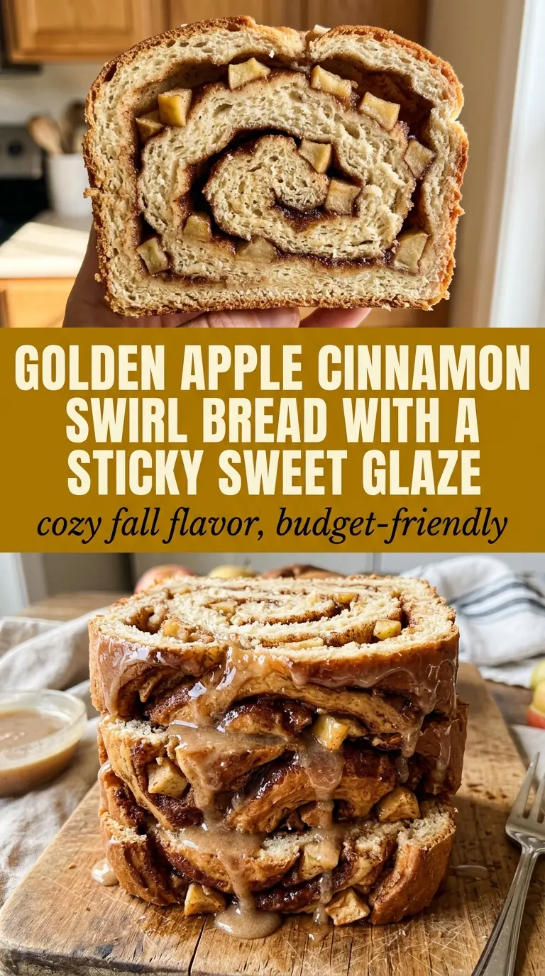 Apple Cinnamon Swirl Bread with tender crumb, glazed loaf, and cinnamon apples