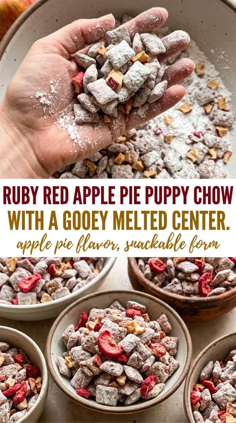 apple pie puppy chow cinnamon coated crunchy bite-size pieces
