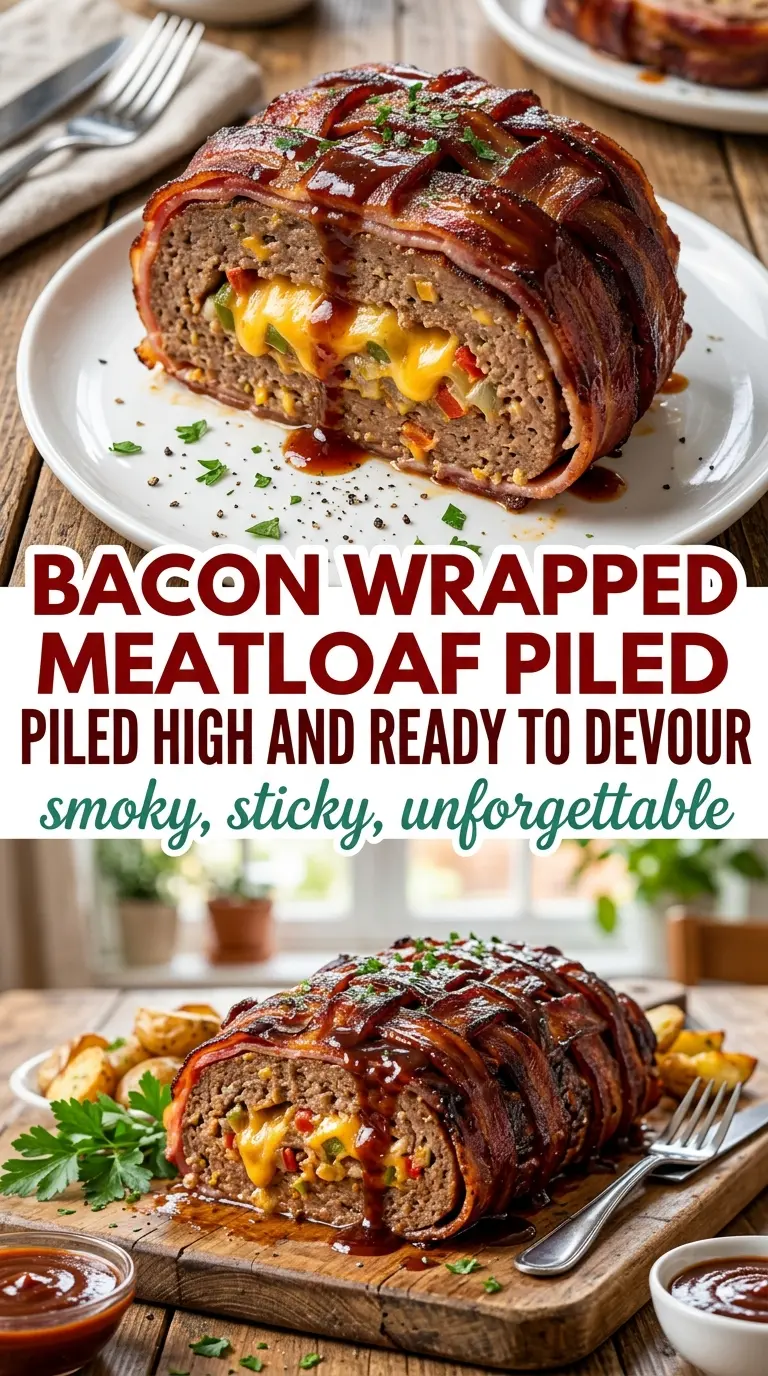 BBQ Bacon Wrapped Stuffed Meatloaf smoky cheesy