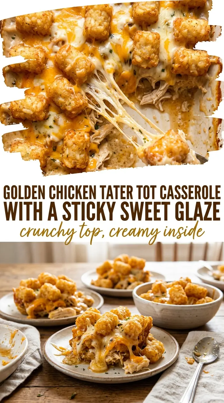 cheesy chicken tater tot casserole crispy top melted cheese