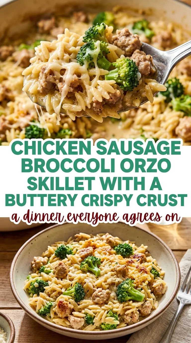 chicken sausage broccoli orzo skillet colorful savory one-pan