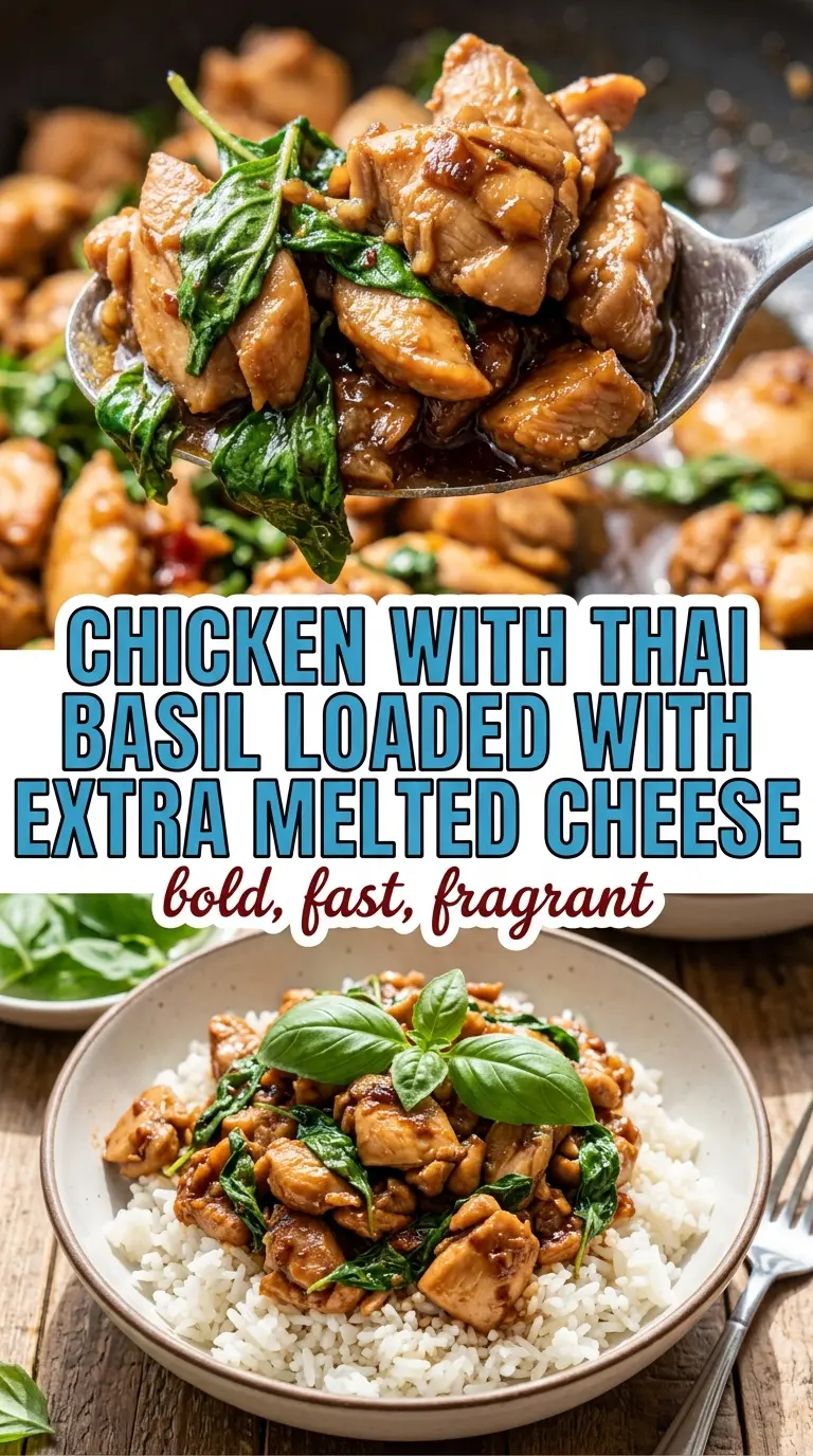 Chicken with Thai basil, savory, peppery, aromatic