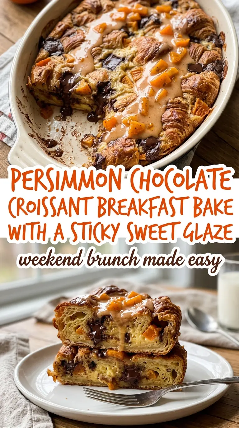 Chocolate Croissant Breakfast Bake, gooey chocolate, golden top