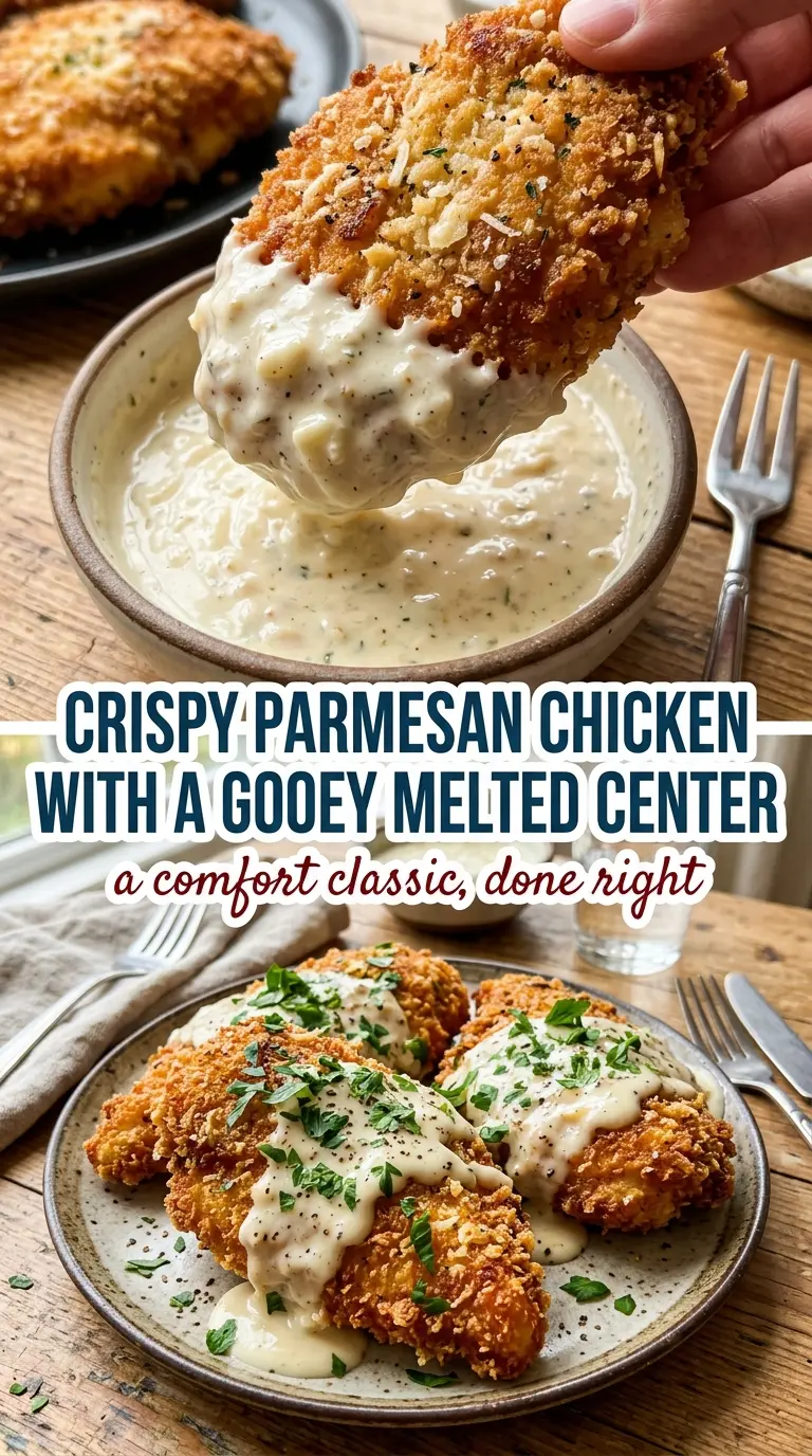 Crispy Parmesan Chicken With Creamy Garlic Sauce crispy creamy golden
