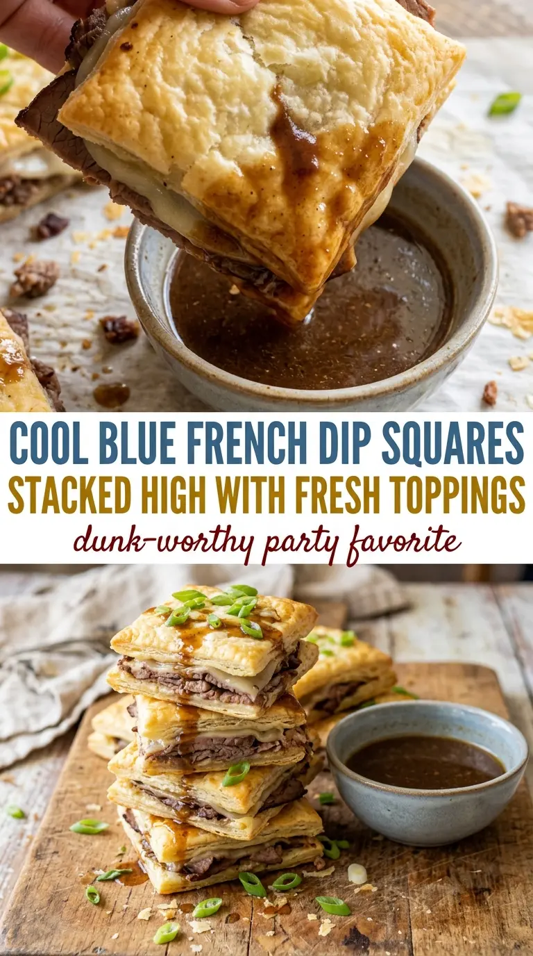 French Dip Squares cheesy roast beef