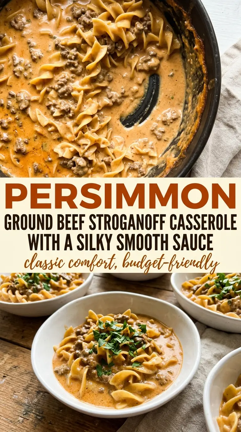 ground beef stroganoff casserole creamy bubbling golden top