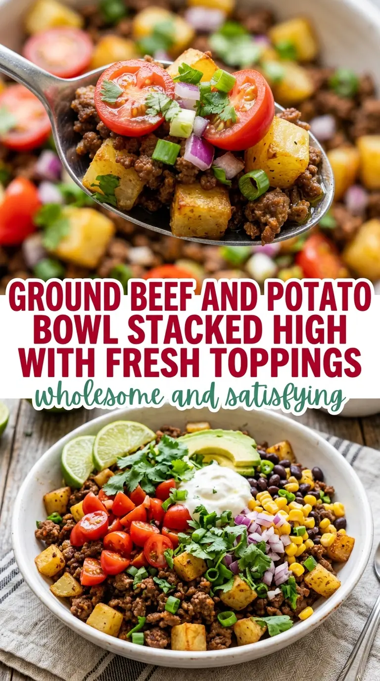 Healthy Ground Beef and Potato Bowl crispy savory