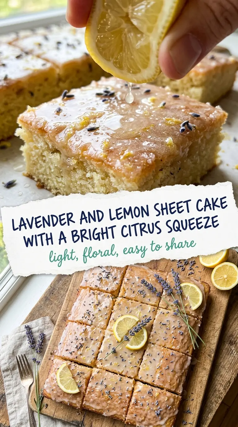 Lavender and lemon sheet cake, citrusy, floral, tender